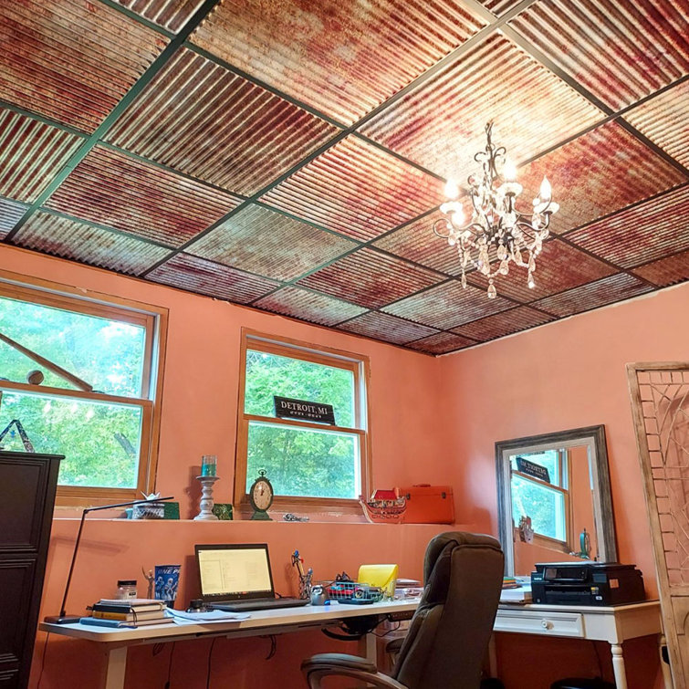 Rustic Barn Tin Tiles - Corrugated Tin Ceiling Tiles - Dakota Tin