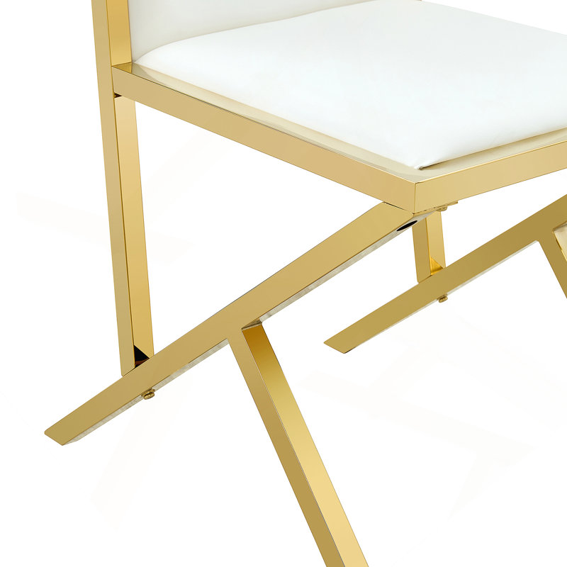 Ensemble de 4 chaises de salle à manger en polyuréthane à structure ergonomique et luxueuse, 4, Doré, Blanc
