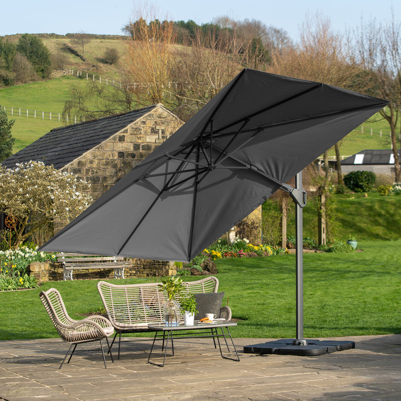 Batson 350cm X 260cm Rectangular Cantilever Parasol, Grey, Black