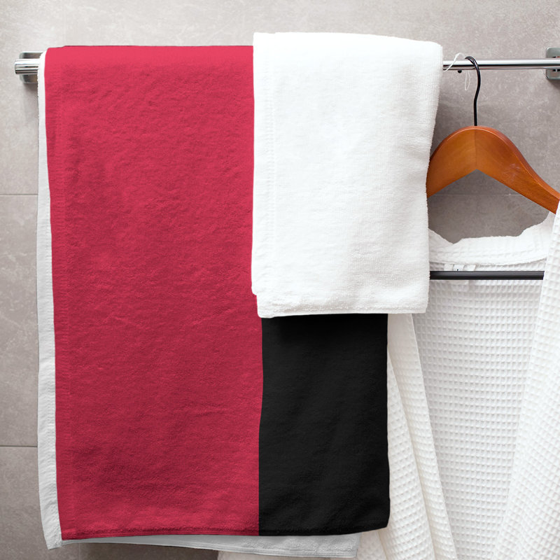 Cotton Blend Bath Towel, Microfiber, Red/Black/Gold