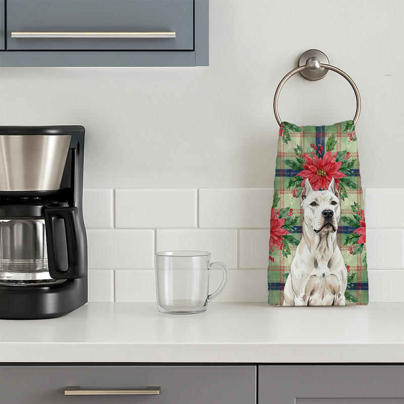 Dogo Argentino Christmas PoinsettIas Kitchen Towel, White Dogo Argentino