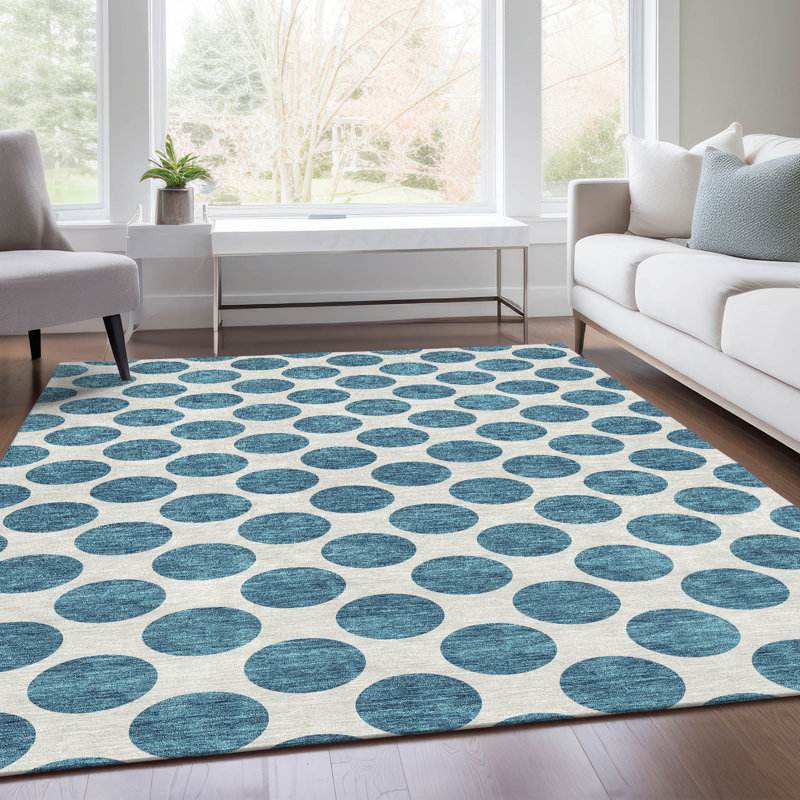 Tapis bleu sarcelle lavable à la machine Premium Prisco, Rectangle 9 pi x 12 pi