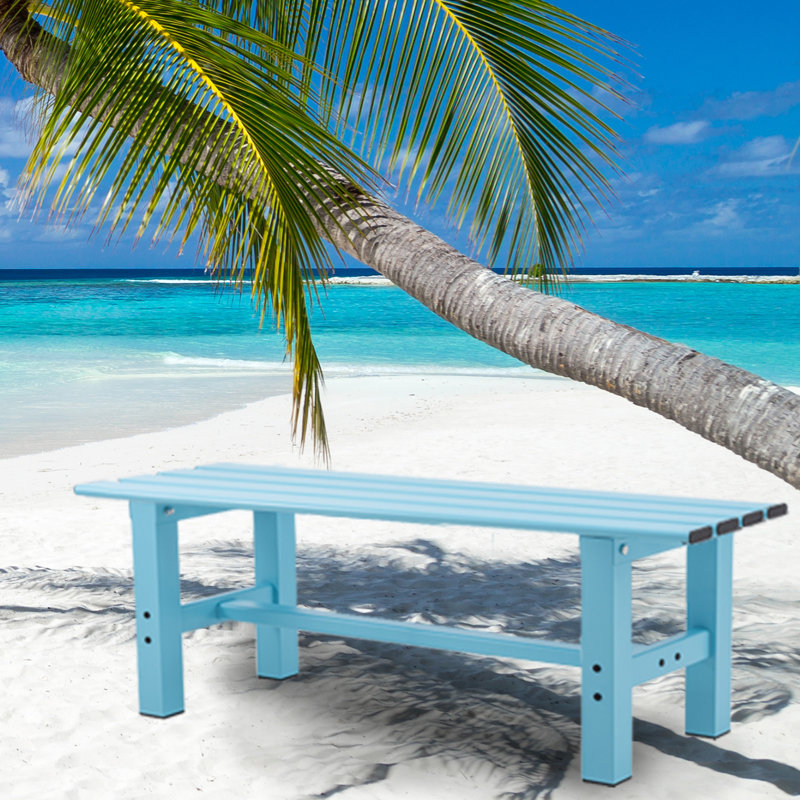 Banc de patio extérieur en aluminium Filancia, Bleu, H 15 po x l 35 po x P 14 po