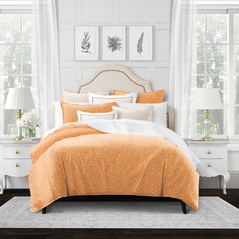 Ensemble d'édredon en microfibre orange 3 pièces Valentina, Édredon double + 2 taies décoratives + 2 coussin