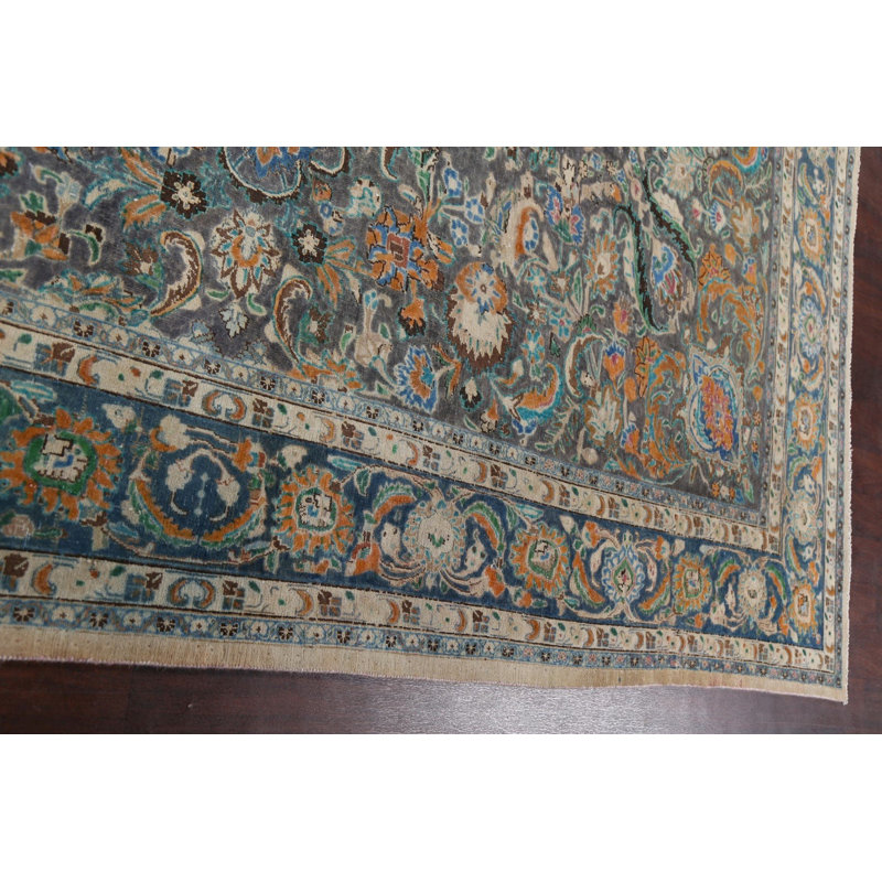 Tapis gris en laine noué à la main de conception unique des années 1960