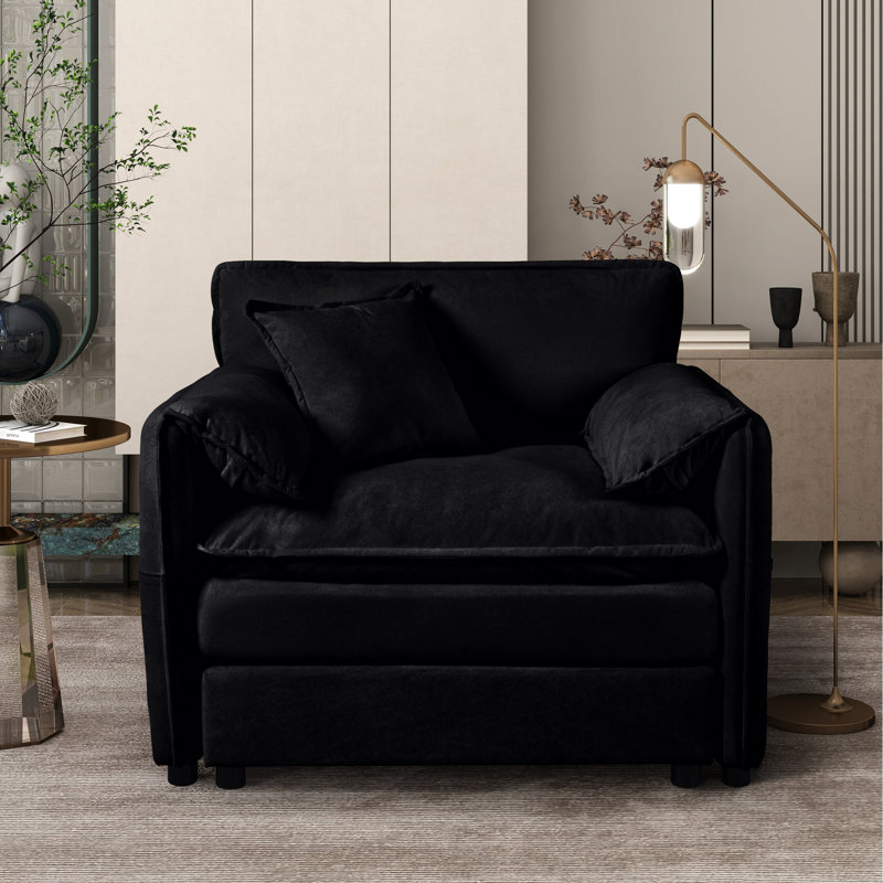 Fauteuil d'appoint surdimensionné en chenille surdimensionné, Chenille noir, 2