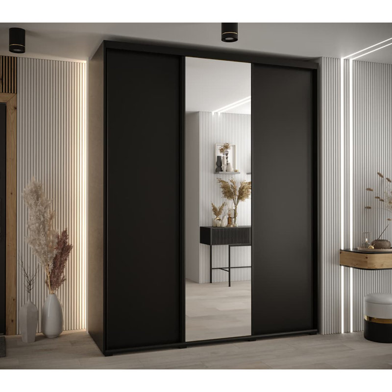 Aykan 3 Door Manufactured Wood Wardrobe, Black