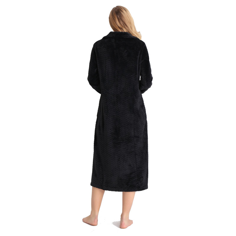 Peignoir mi-mollet avec poches Lakeville, Noir, L