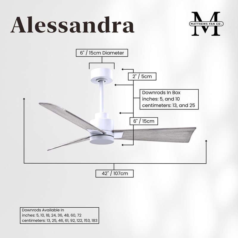 Alessandra Outdoor Downrod Ceiling Fan, Matte White, Barn Wood Tone