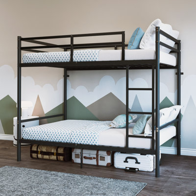 Lit superposé simple en métal très résistant, structure en acier renforcé, garde-corps d'une hauteur de 14 po, capacité de poids maximale de 485 lb, lit peu encombrant pour enfants, adolescents, adultes, noir