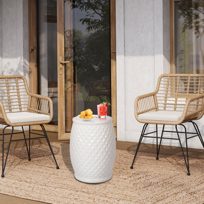 17"H*11"W White Geometric Ceramic Stool Garden Accent Stool Suit for Indoor&Outdoor
