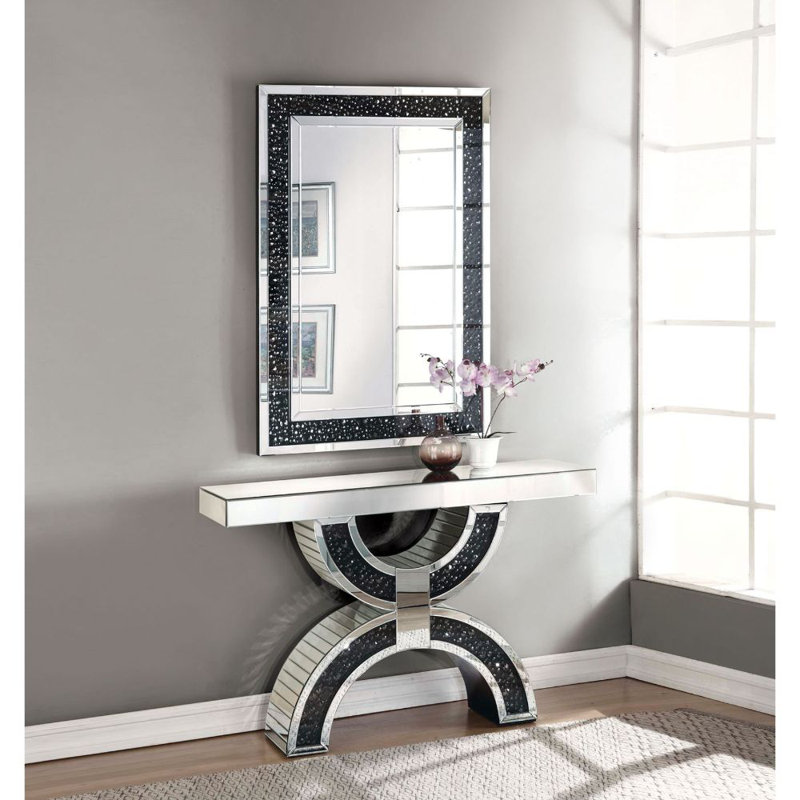 Blakes Glam Rectangular Mirrored Console Table with Faux GemStones Inlay