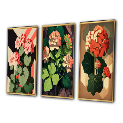 " Retro Geranium In Red And Green " 3 - Pieces