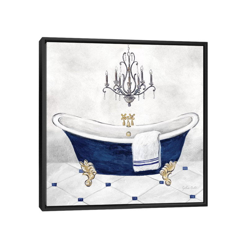 Bleu marine bain II, H 26 po x l 26 po, Toile avec cadre photo, Noir