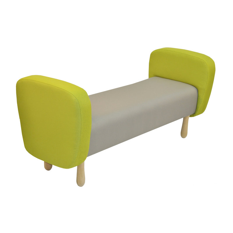 Wzór Polyester Blend Upholstered Bench, Grey/Lime