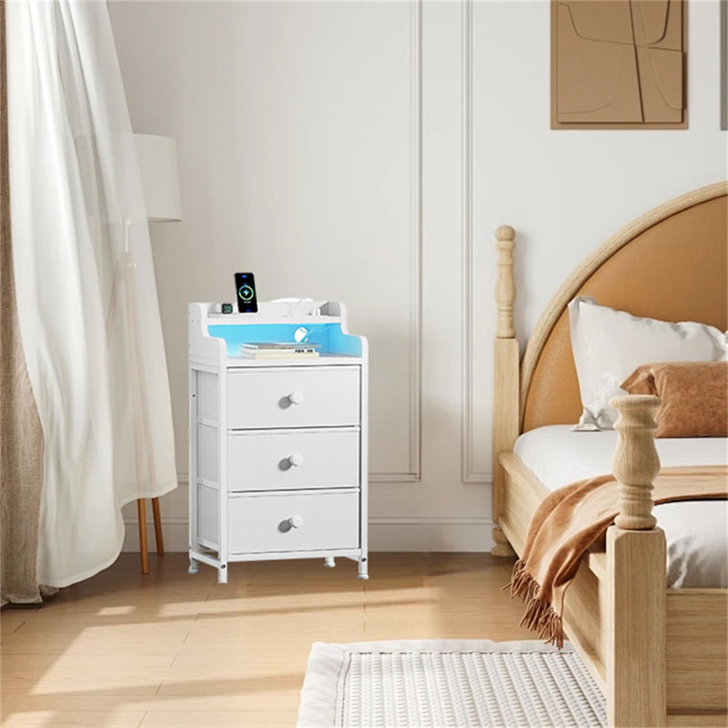 Grande table de chevet avec station de charge, Blanc