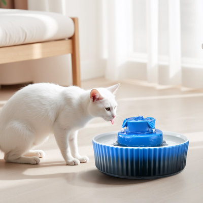 Ceramic Cat Water Fountain 2.1L/71oz Cupcake Pet Fountain for Cats & Dogs