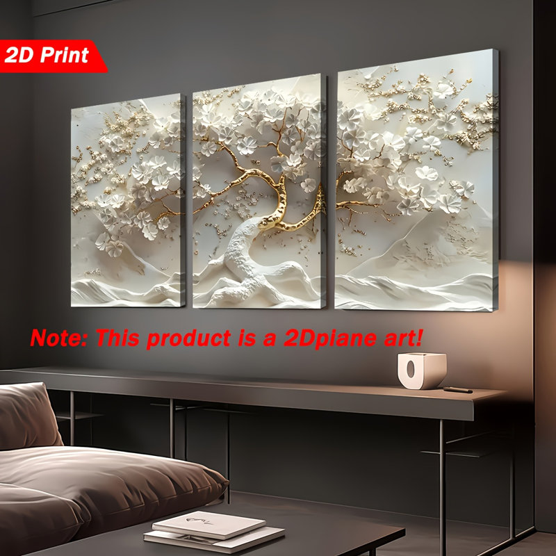 Impression sur toile 3 pièces Bonsai Magnolia White, 18 x 12 pouces 3 pièces