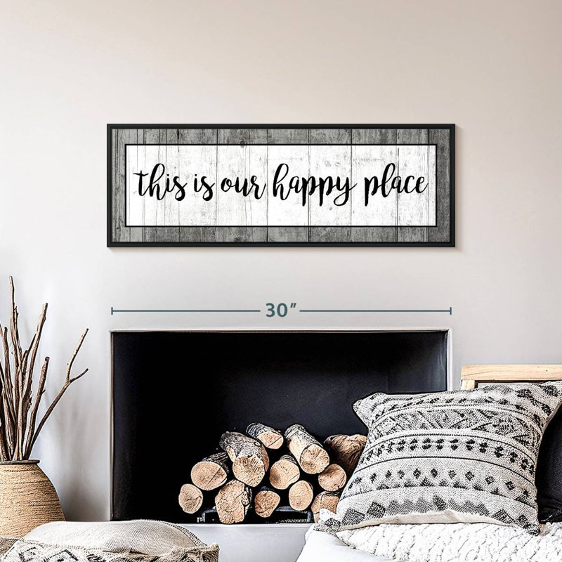 Plaque murale «This is our happy place», Cadre flottant noir, 31 po x 11 po