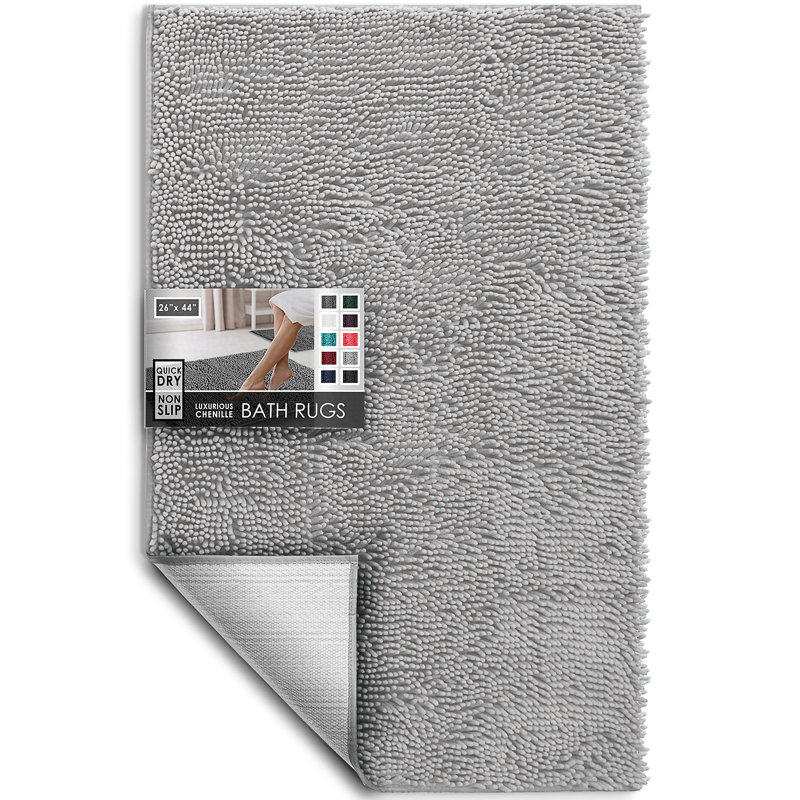 Tapis pour salle de bain en chenille ultra absorbant Kalyce, Argent, L 26 po x L 44 po