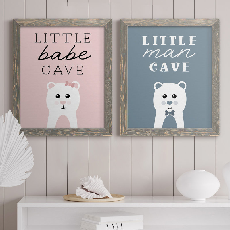 «Little Babe Cave», ensemble de 2 impressions, Pas de tapis, Toile avec cadre gris, H 20 po x l 17 po x P 1 po
