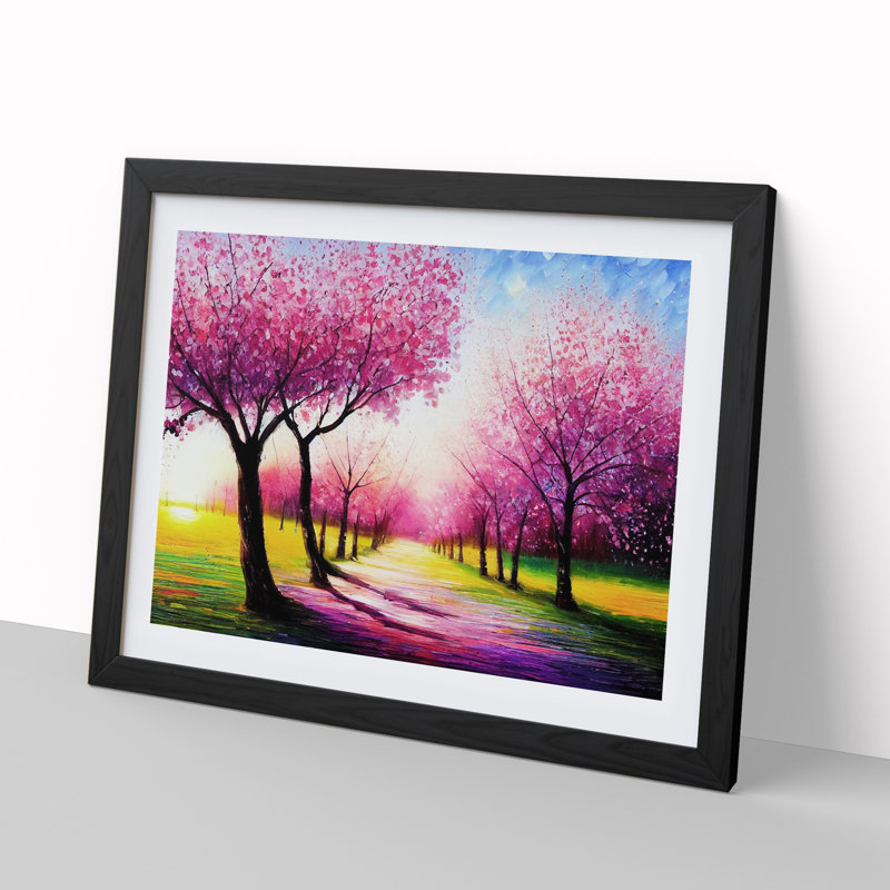 Cherry Blossom Tree Park Vol.2 - Single Picture Frame Painting, 46cm H x 64cm W x 2cm D, Black