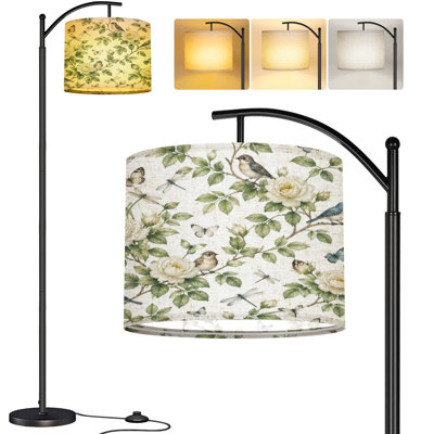  Lampe sur pied en arc Camélia fleur moineau arbres pinsons libellules papillons