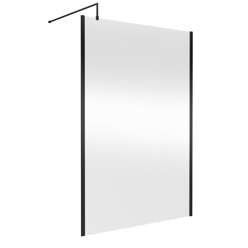 nuie 1400mm Matt Black Outer Frame Wetroom Screen With Support Bar