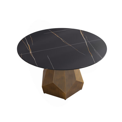 Table de salle à manger ronde en marbre avec base en métal, marbre artificiel pour 6 personnes, table de salle à manger / cuisine de salle à manger (table de salle à manger seulement)