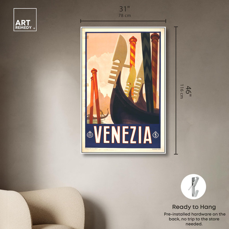 «Venezia», reproduction d'art sur toile par Art Remedy, H 46 po x l 31 po, Cadre blanc