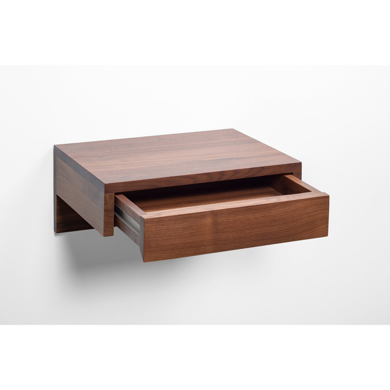 Solid Walnut Hardwood Floating Nightstand With Drawer | Bedside Table Floating Shelf For Bedroom