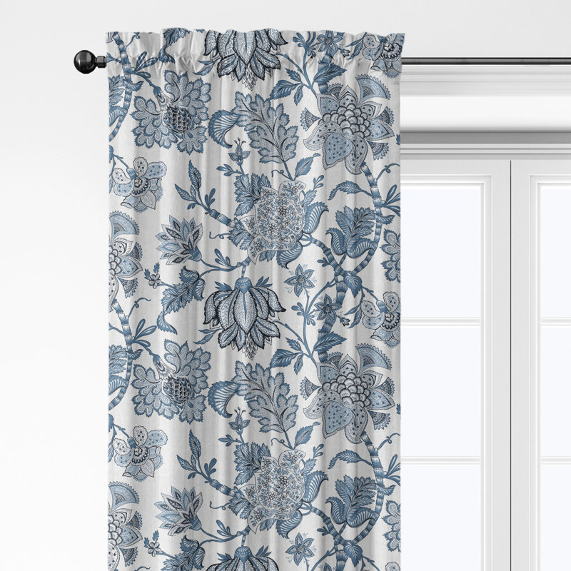 Bronte Cornflower Cotton Rod Pocket Drapery Panel Set of 2, 50" W  x 120" L