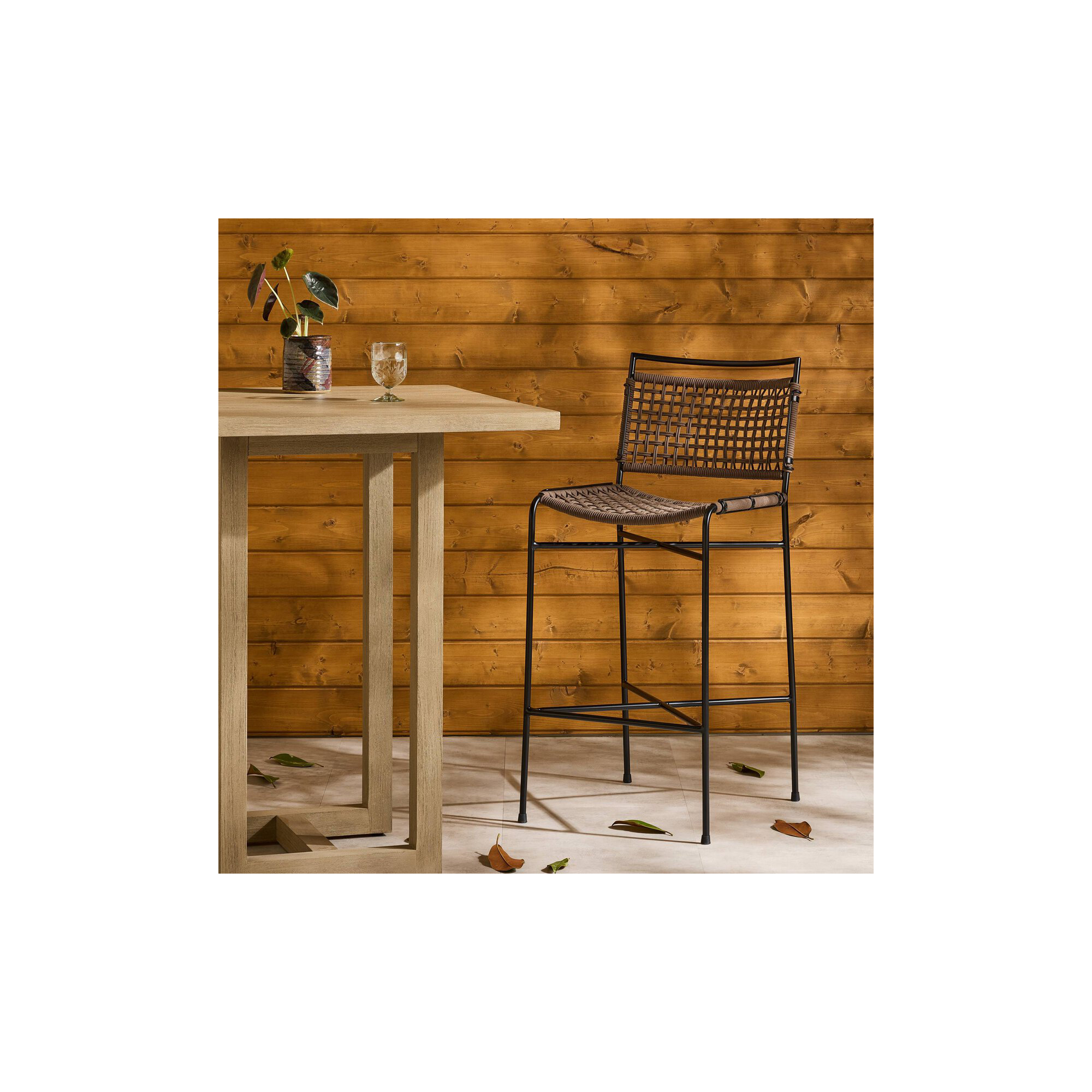 Segal Outdoor Bar Stool, 31.38" H, Earth Rope