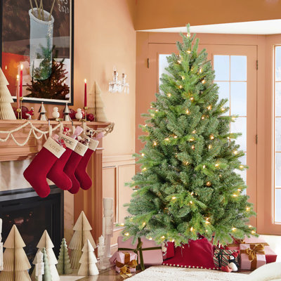 Arbre de Noël de 7 pi avec 1375 pointes en PE + PVC - Arbre de Noël plein corps avec branches articulées, assemblage facile, support en métal stable, décoration de Noël classique