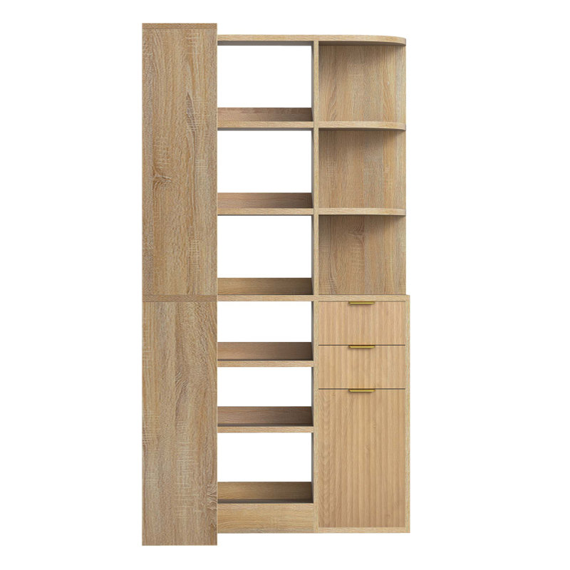  L-Shaped Corner Bookshelf With LED Lights & Drawers