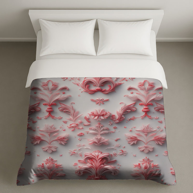 Housses de couette ornement floral rose, Grand lit