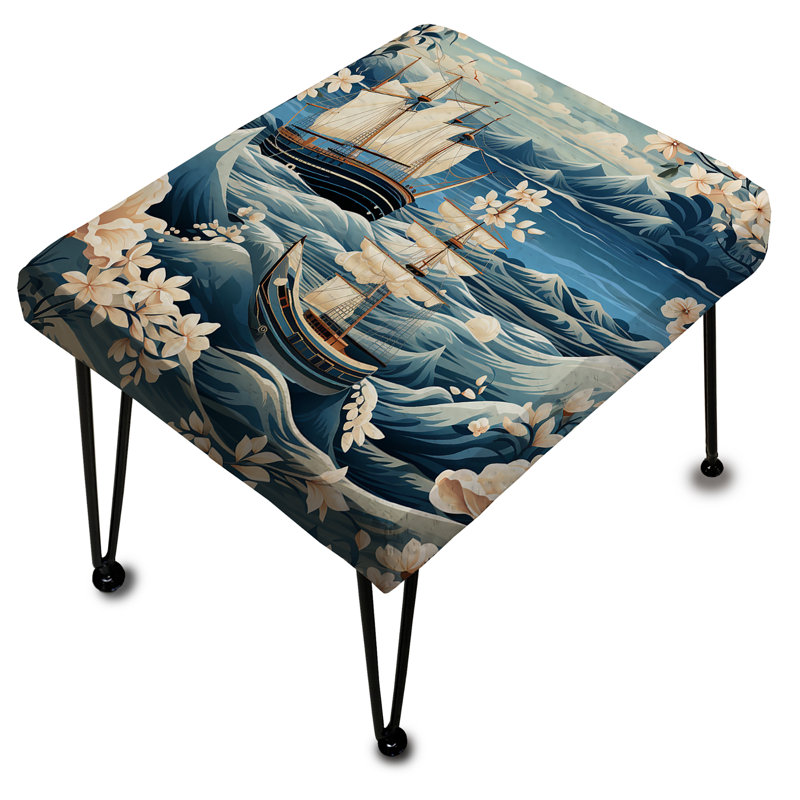 Maritime Coastal Boot Damask Voyage - Repose-pieds rectangulaire Coastal