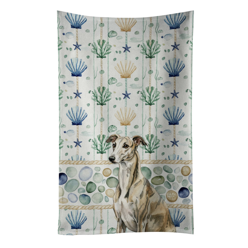 Brindle Whippet Coastal Sea Glass Kitchen Towel, Brindle Whippet