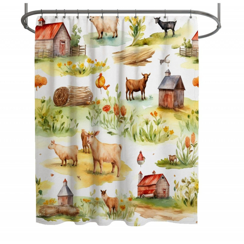 Rideau de douche Farmhouse - décor de salle de bain animal, H 83 po x l 70 po