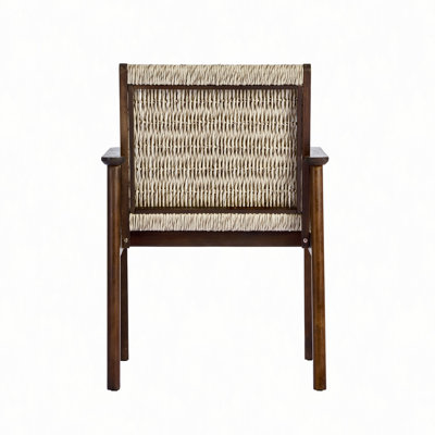 Chaise de salle à manger d'extérieur, chaises de patio en bois d'acacia et rotin tressé, fauteuil avec accoudoirs d'extérieur pour terrasse, balcon près de la piscine, siège et coussin imperméables (ensemble de 2)