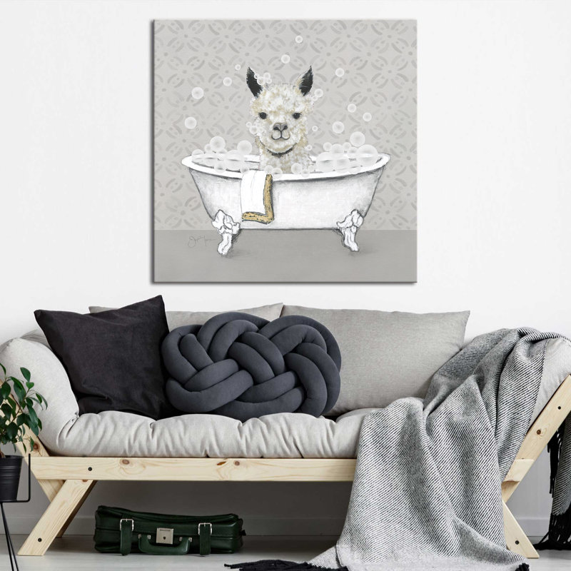"Llama Bath" par Tava Studios, reproduction sur toile, H 28 po x l 28 po x P 1,5 po