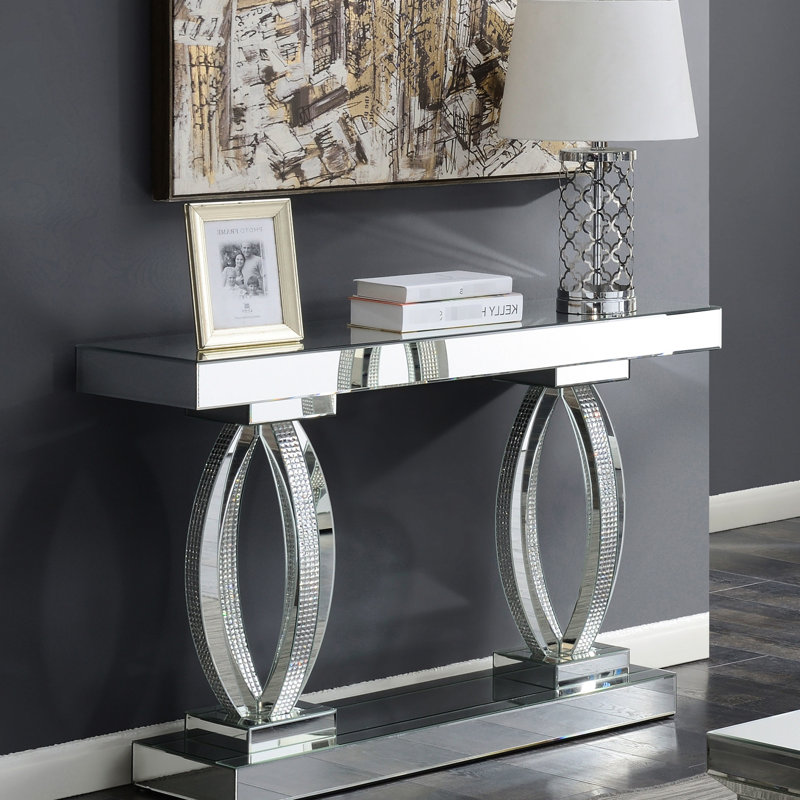 Console rectangulaire argentée en acrylique avec piédestal, maximise la facilité d'utilisation, table contemporaine de 31,9 pouces de hauteur, conception classique pour différents styles de meubles, longueur de 48,35 po