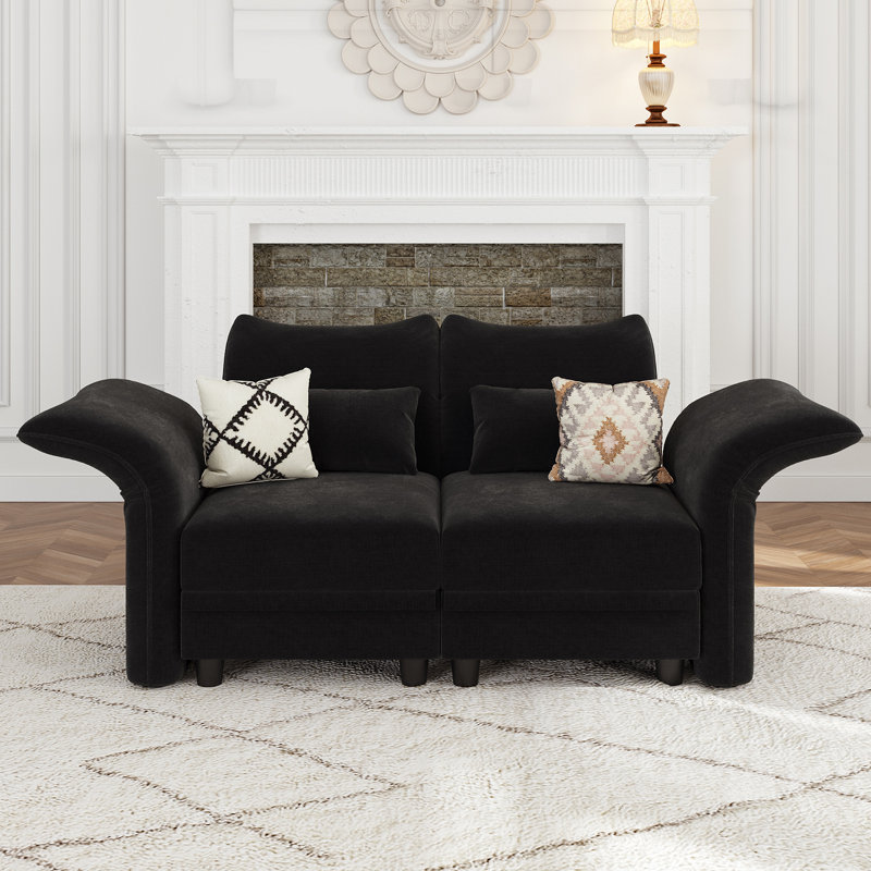 Causeuse à accoudoirs arrondis 63 po Khadijia, Microfibre noire / microsuède