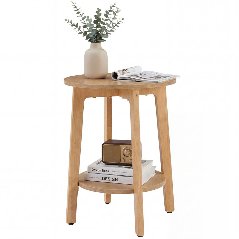 Table d'appoint ronde à 2 niveaux avec pieds fuselés, petite table de bout pour le salon, chambre à coucher, Bois