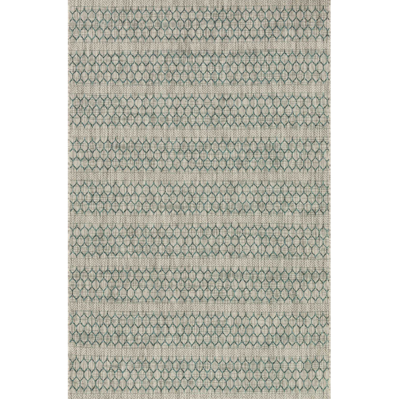 Jimmu Gray/Teal Indoor/Outdoor Area Rug, Rectangle 5'3" x 7'7"