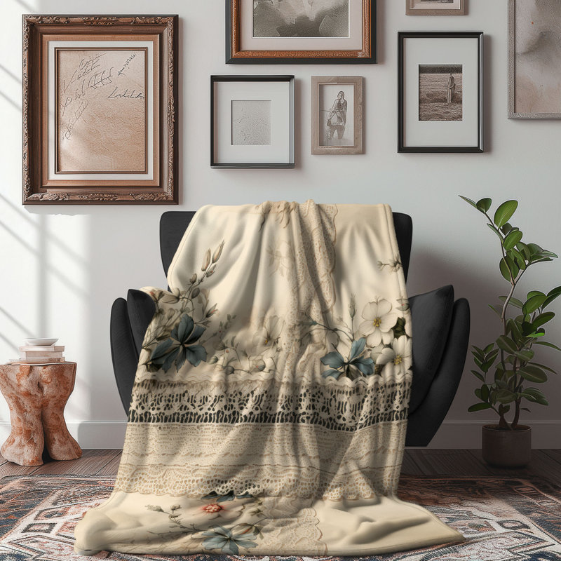 Vintage Lace Treasures - jeté en sherpa de qualité supérieure 1 pièce, 60 po x 80 po