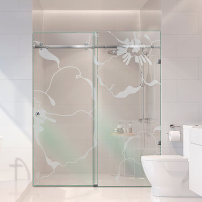 58 In W x 80 In H Frameless Sliding Shower Glass Doors