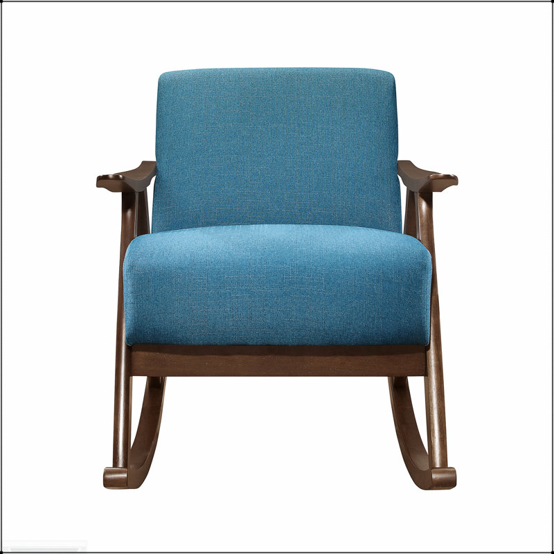 Chaise berçante Modern Home Furniture avec revêtement en tissu bleu, finition noyer foncé et assise et dossier confortables
