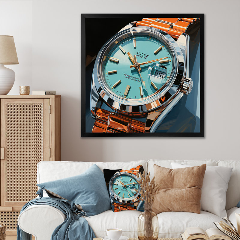 Montre de luxe Azure Age - Imprimé, Cadre simple noir, H 36 po x l 36 po x P 1,5 po