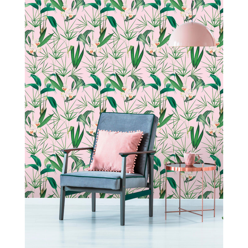 Palm Springs Floral Wallpaper Roll, Green/White/Pink